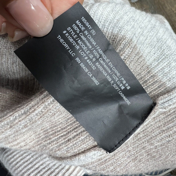 Theory Cashmere Crewneck Ribbed Striped Sweater Size S Gray Tan Cream - Picture 11 of 11